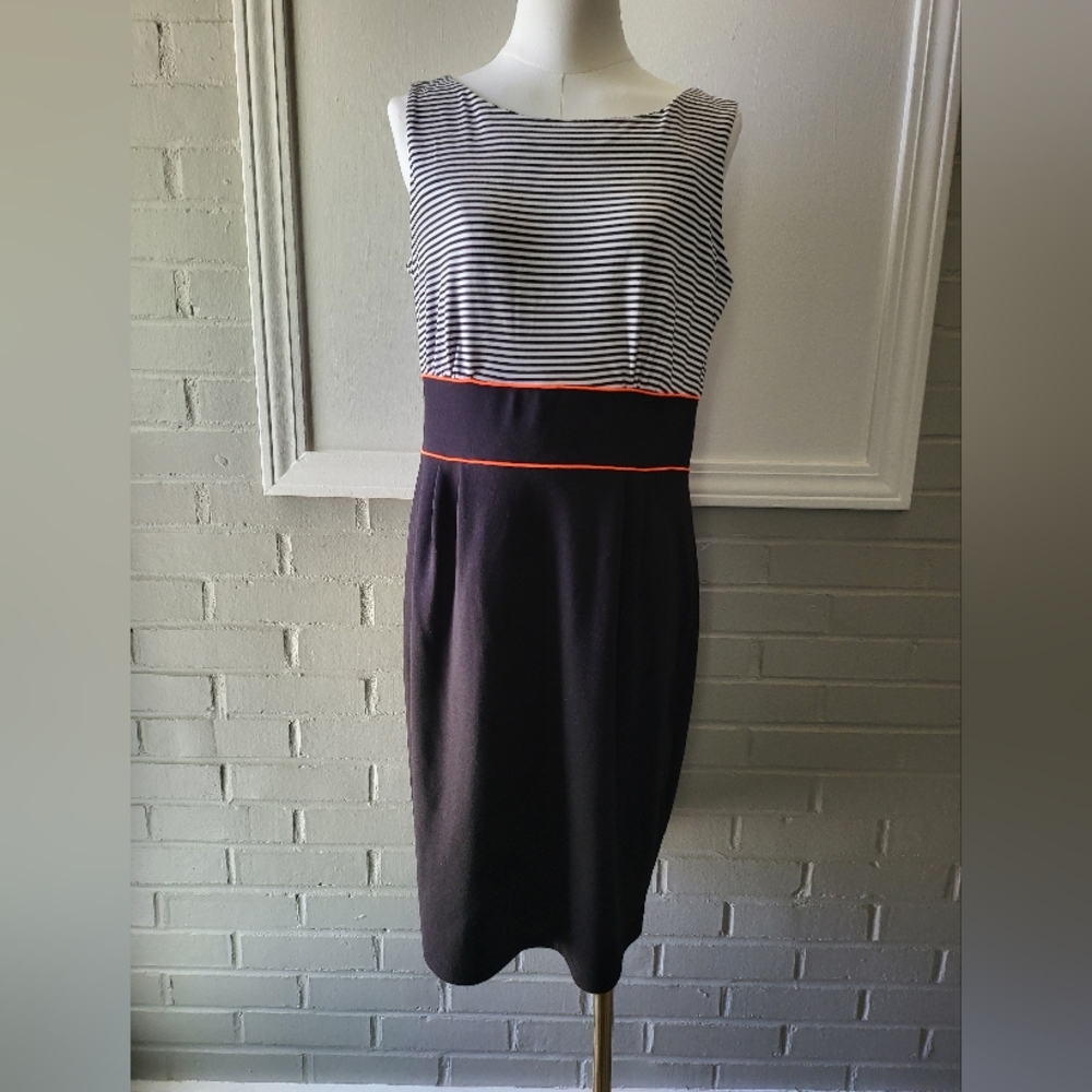 Elegant Striped Midi Dress with Orange Accent